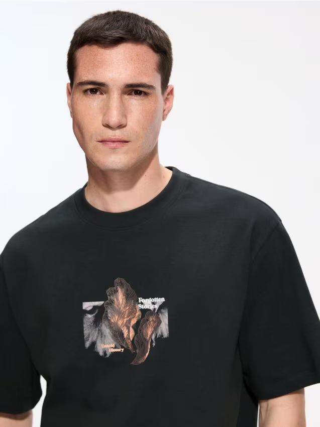 Reserved - T-shirt comfort z nadrukiem - jasny zielony