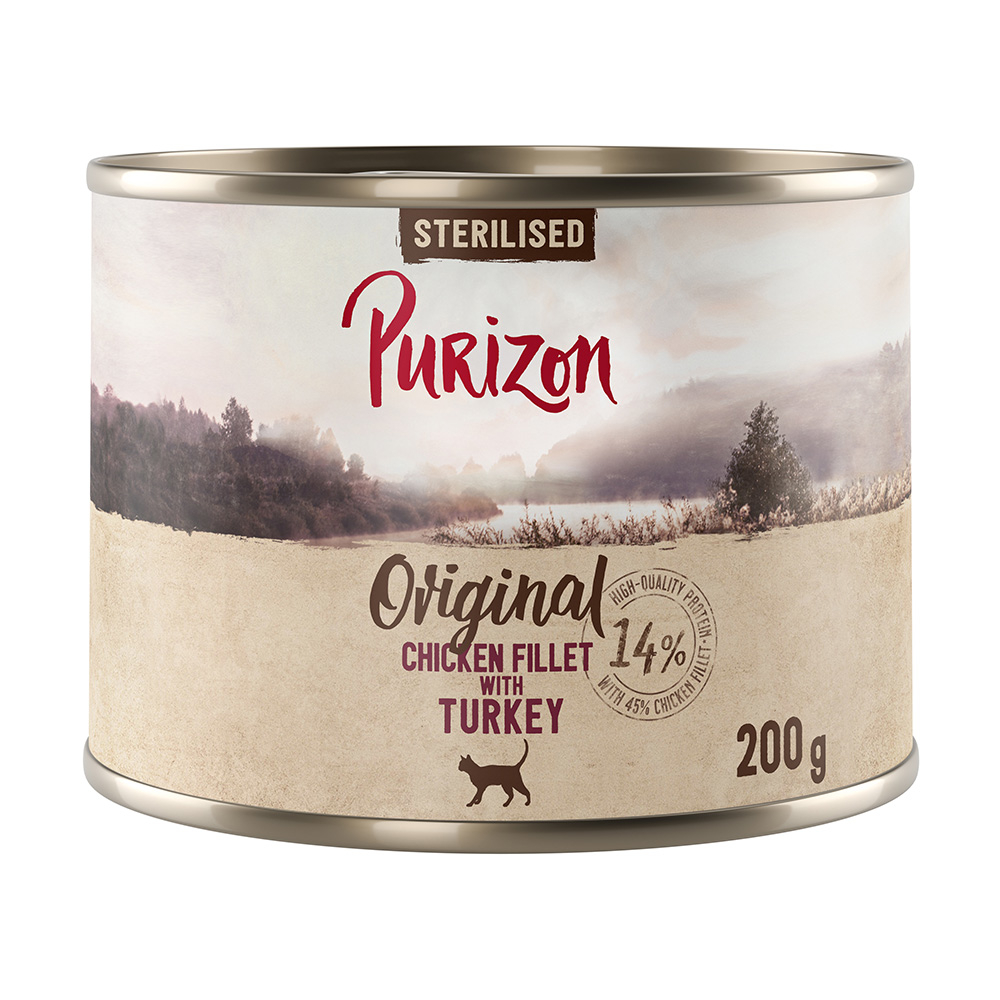 Purizon Original, 24 x 200 g, bez zbóż - Sterilised: Filet z kurczaka z indykiem