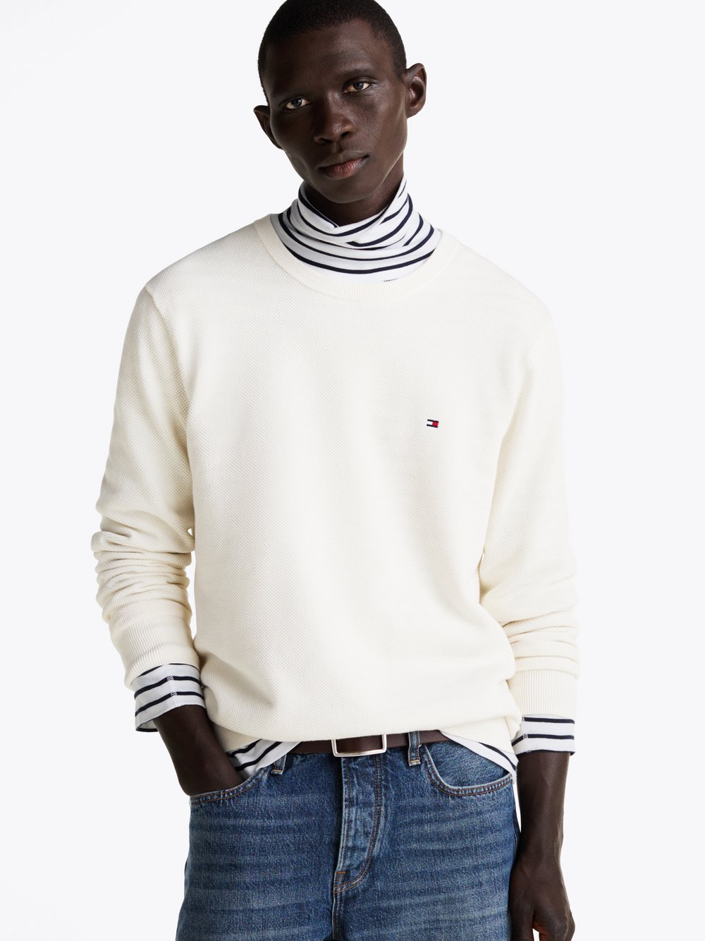 Tommy Hilfiger Męski sweter Mężczyźni Bawełna biały, XL