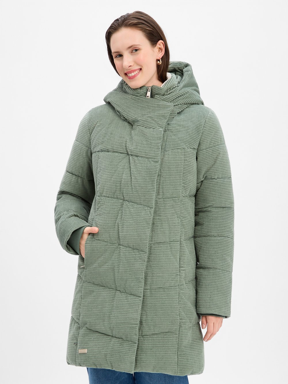 Ragwear Pikowany płaszcz damski - Pavla Cordy Kobiety Bawełna zielony, XS