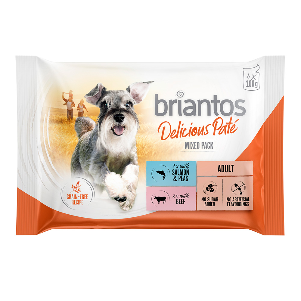 Mieszany pakiet próbny Briantos w saszetkach, 4 x 100 g - Delicious Paté, łosoś i wołowina