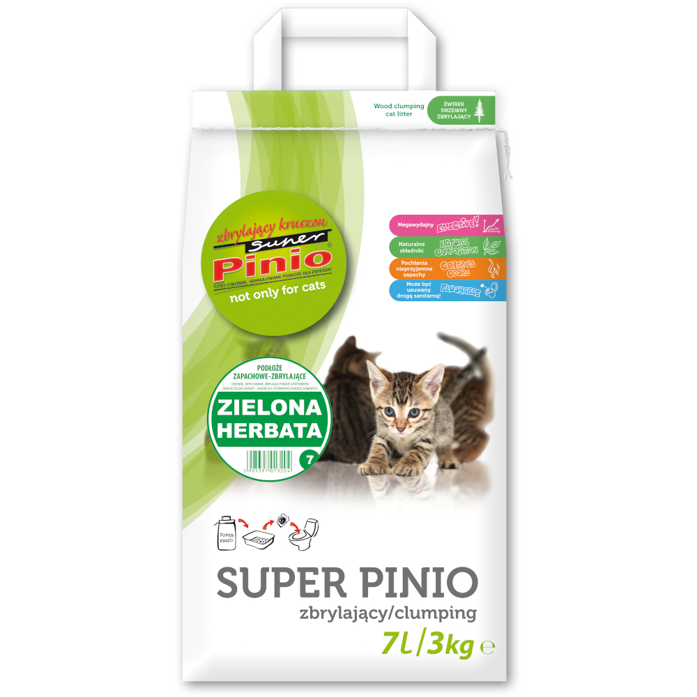 Super Pinio żwirek zbrylający się, zielona herbata - 7 l (ok. 2,5 kg)