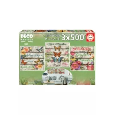 Puzzle 3x500 el. Kwiaty i motyle