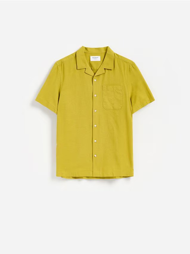Reserved - Koszula regular z lnem - warm olive