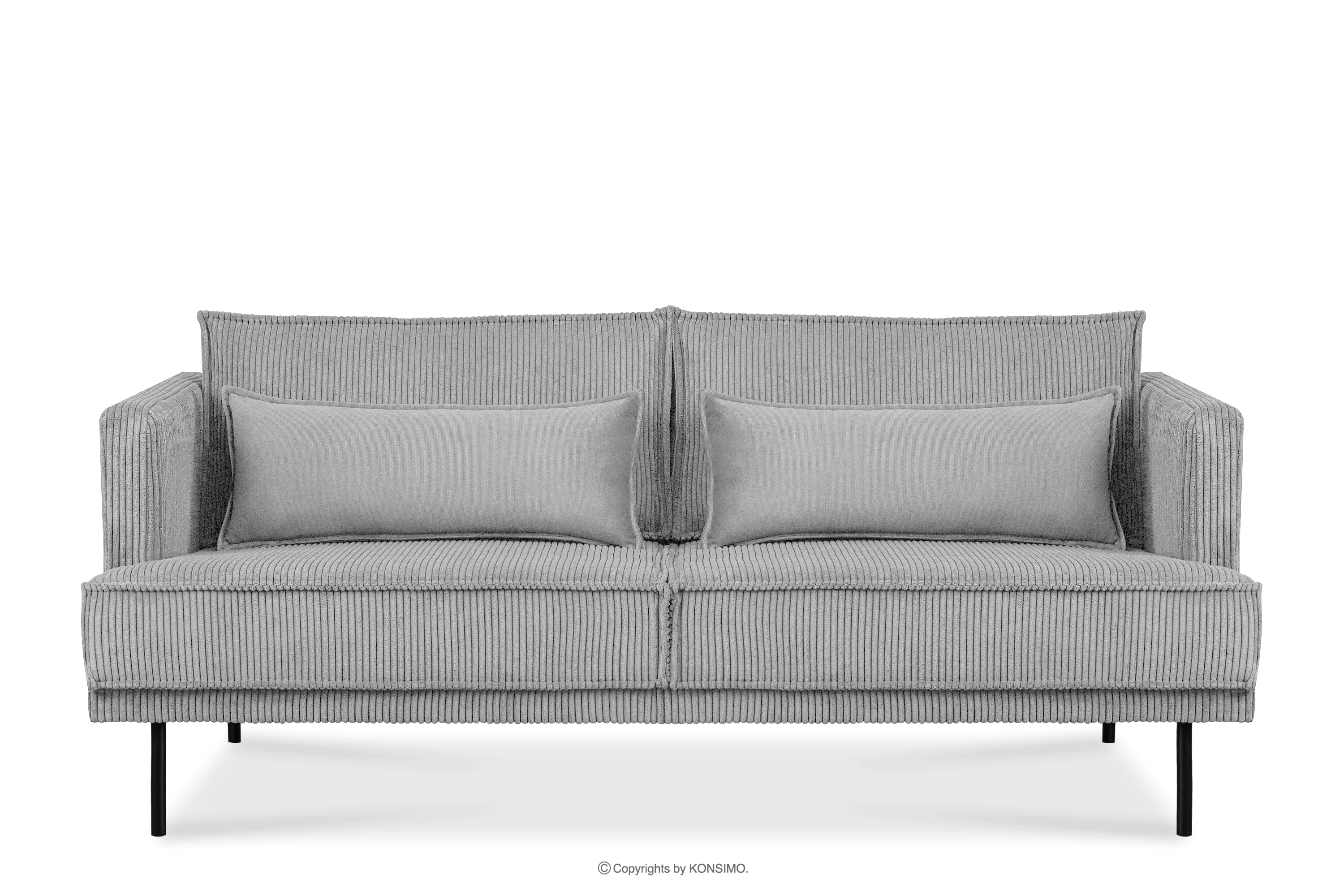 Sofa 3 osobowa w tkaninie sztruks z poduszkami welur jasny szary GANZO