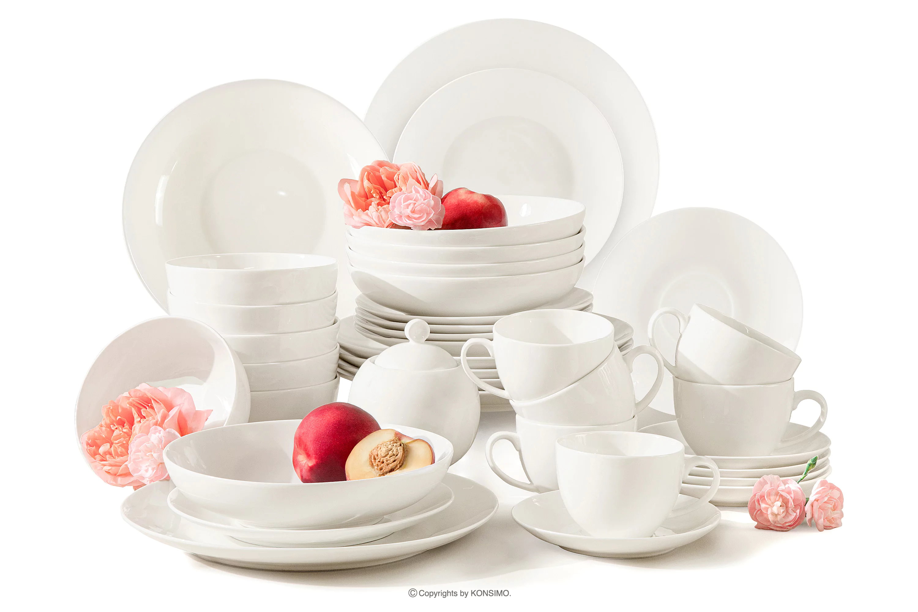 Zestaw obiadowo-kawowy twarda porcelana 6 os. (37 el.) ecru AD BELLA