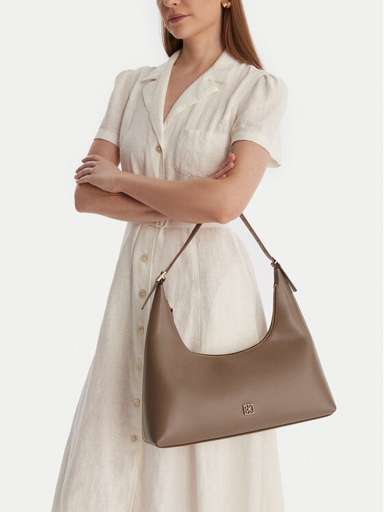 Calvin Klein Torebka Emblem Hw Lthr Shoulder Bag LV04F3262G Beżowy