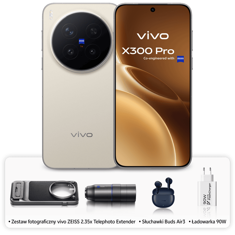 vivo X300 Pro 5G 16/512GB Telephoto Extender + słuchawki Buds Air 3 + ładowarka 90W Brązowy