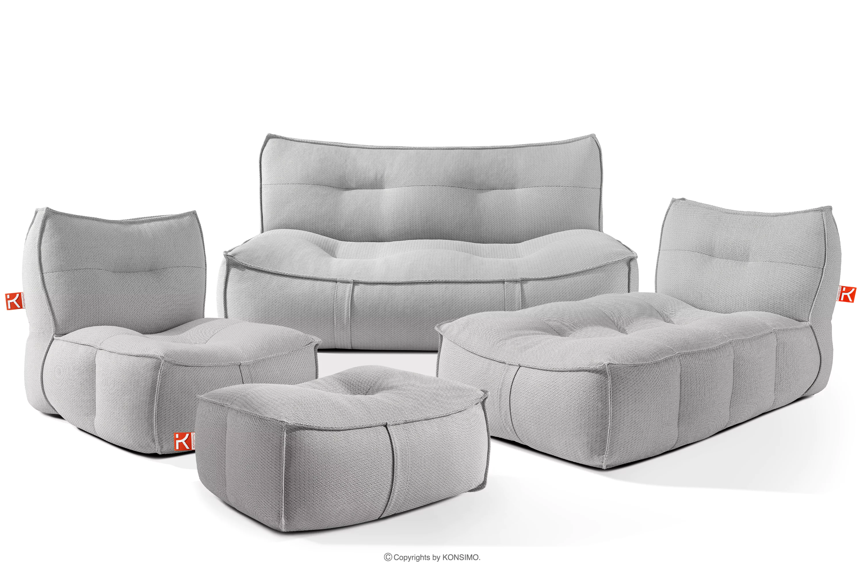 Zestaw mebli ogrodowych sofa fotel szezlong puf tkanina pleciona outdoorowa ciemny szary/biały LOVIA