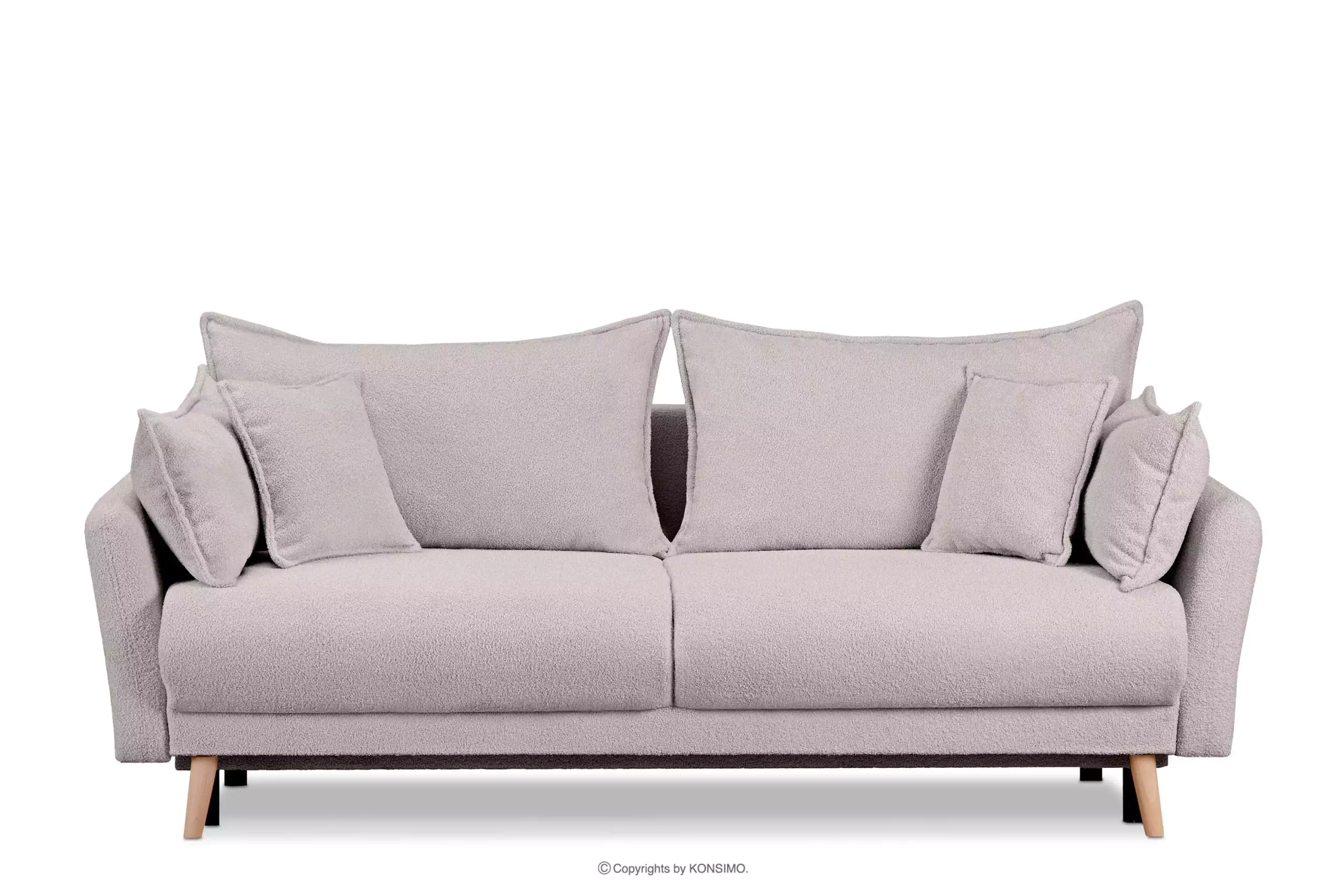 Szara sofa z funkcją spania w tkaninie baranek BELMOS