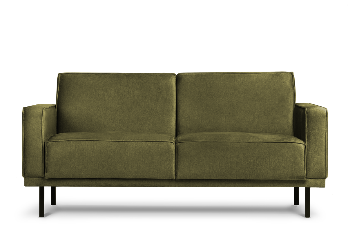 Prosta sofa dwuosobowa na metalowych nóżkach oliwkowa BARO