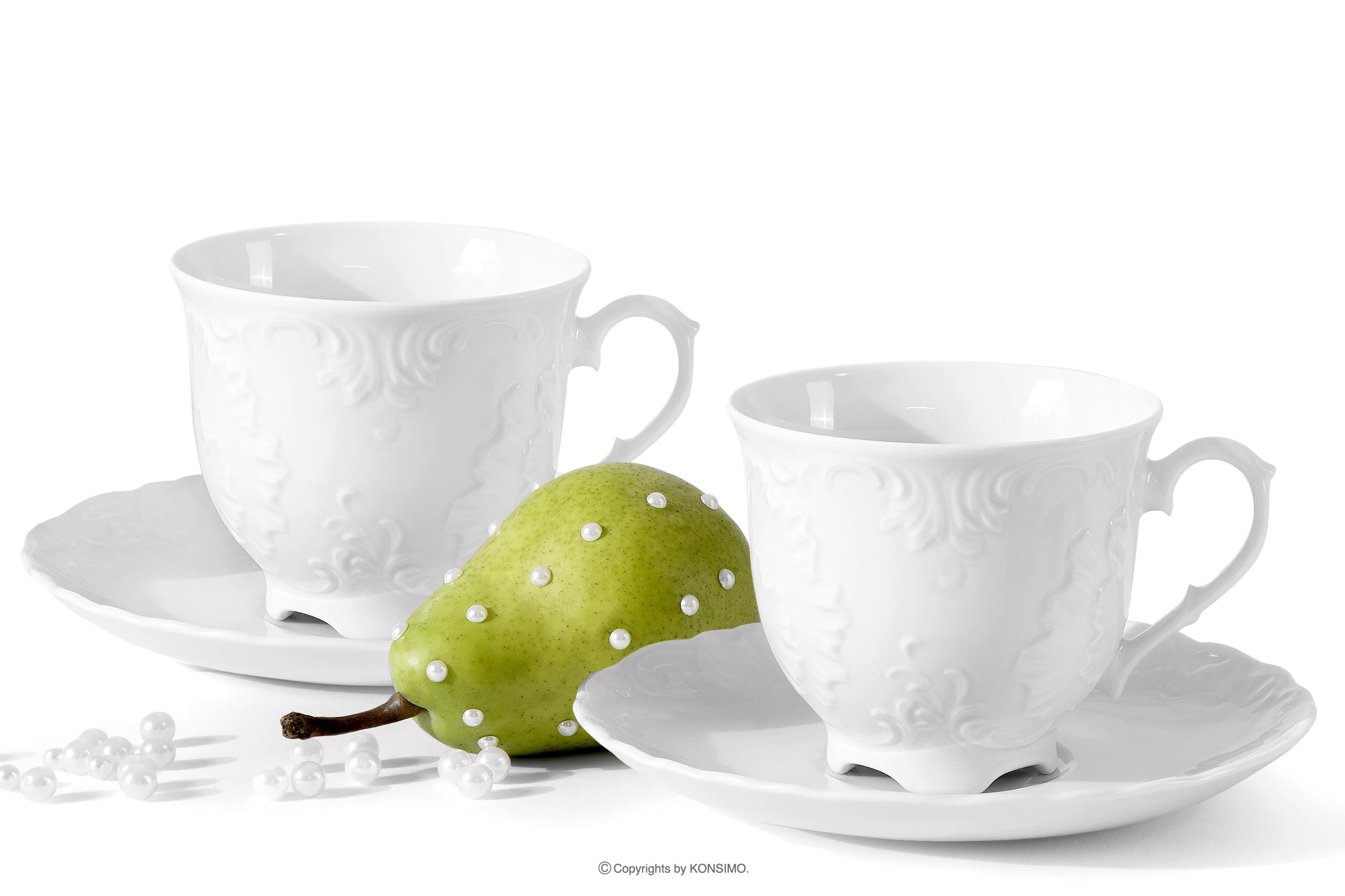 Filiżanka do herbaty ze spodkiem 2 szt. z porcelany biały ROCOCO MARIA