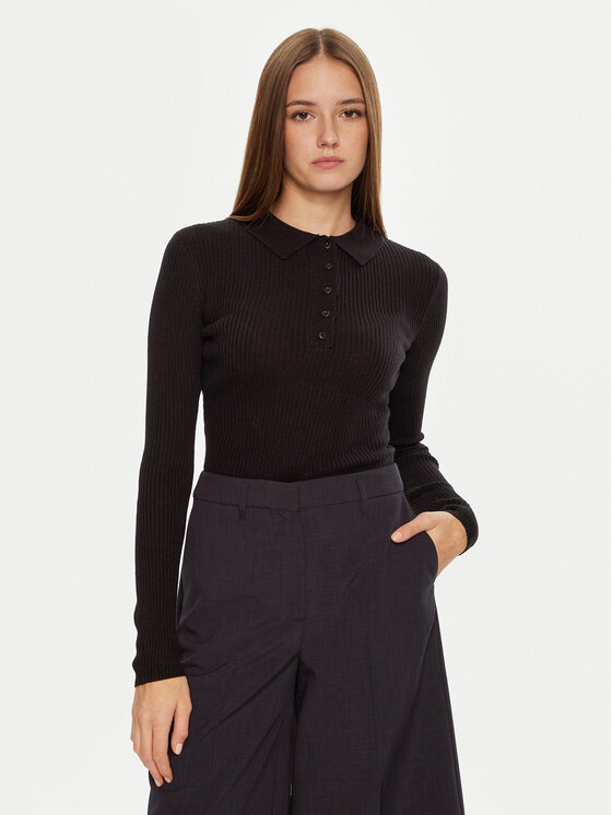 Brave Soul Sweter LK-248POLOBLK Czarny Slim Fit miniaturka