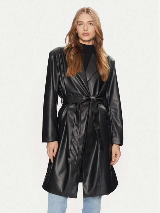 ONLY Płaszcz z imitacji skóry Bina 15326827 Czarny Regular Fit