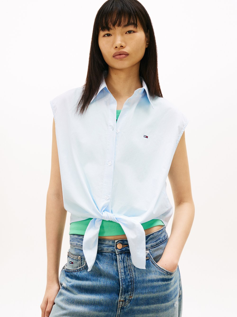 Tommy Jeans Letnia bluzka damska Kobiety Bawełna (100%) niebieski, L