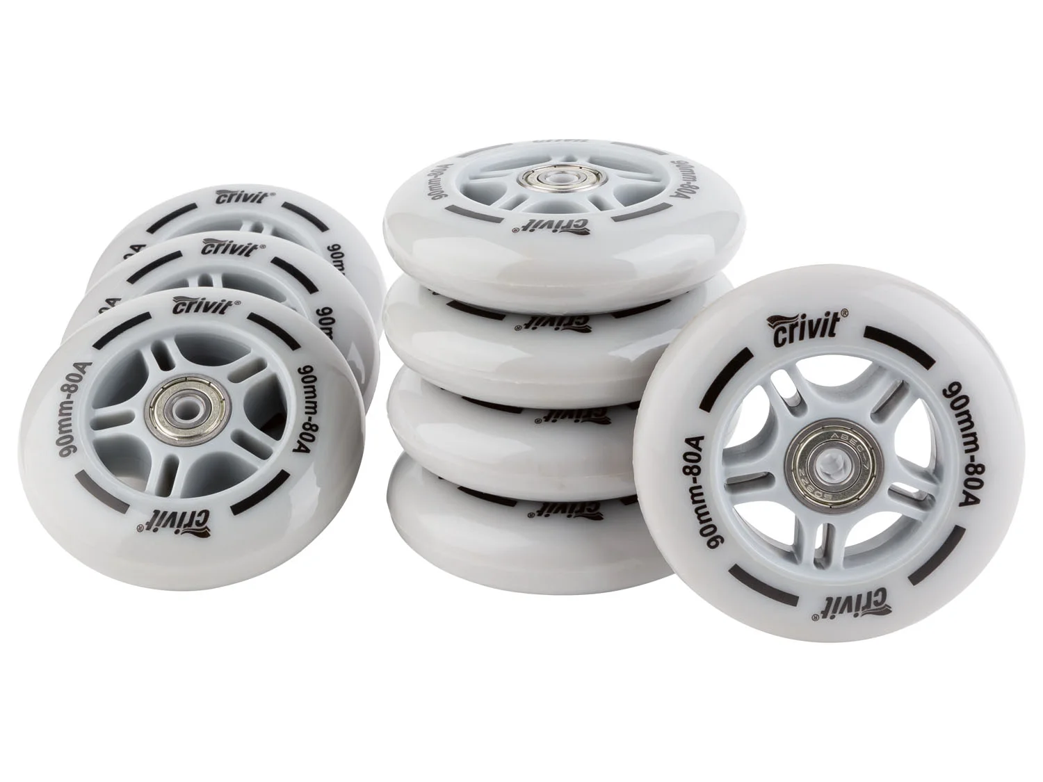 CRIVIT Kółka do łyżworolek z łożyskami kulkowymi, 8 sztuk lub 4 z LED (90 mm, 8 sztuk) miniaturka