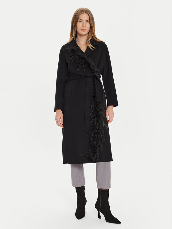 TWINSET Płaszcz wełniany 242TP2065 Czarny Regular Fit