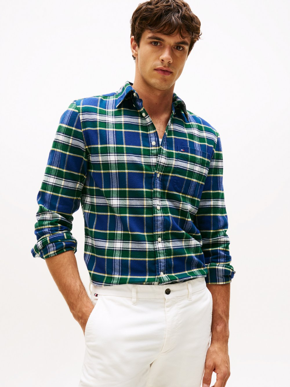 Tommy Hilfiger Męska koszula flanelowa Mężczyźni Regular Fit Bawełna zielony|niebieski|żółty, M