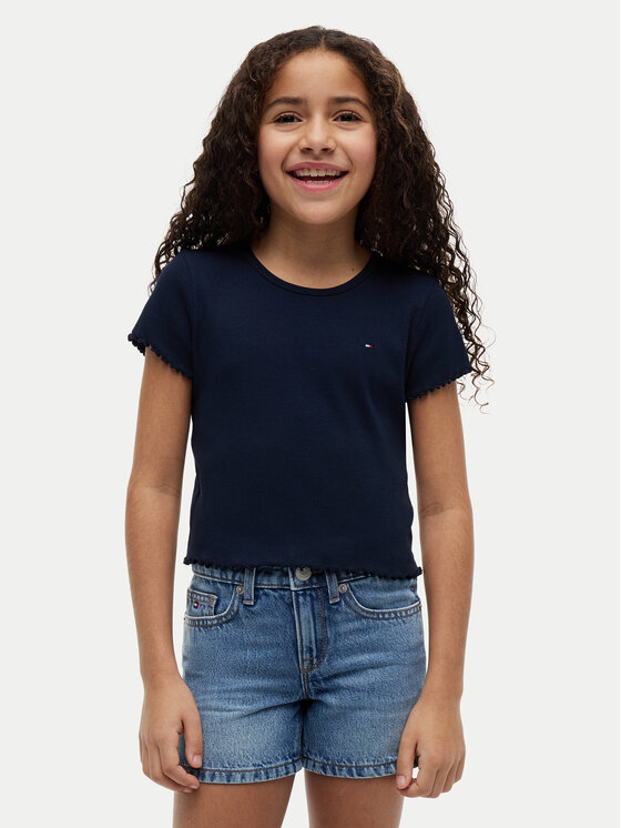 Tommy Hilfiger T-Shirt KG0KG08590 Granatowy Slim Fit