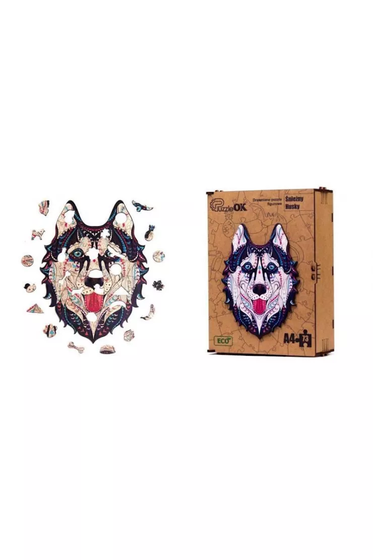 Puzzle drewniane eko 73 el. Śnieżny husky A4