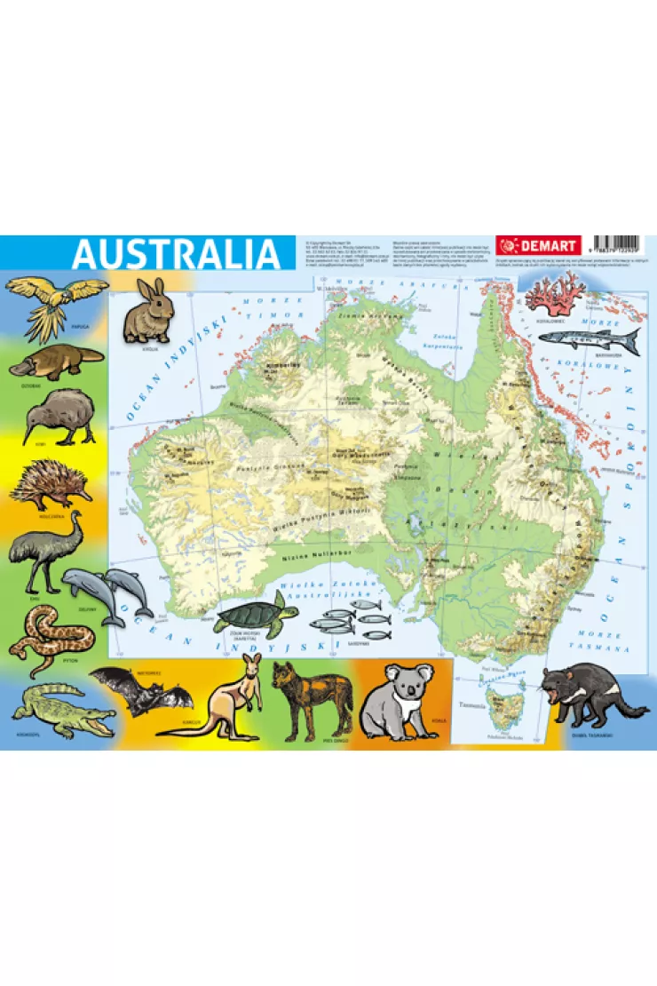 Puzzle ramkowe 72 el. Australia mapa fizyczna