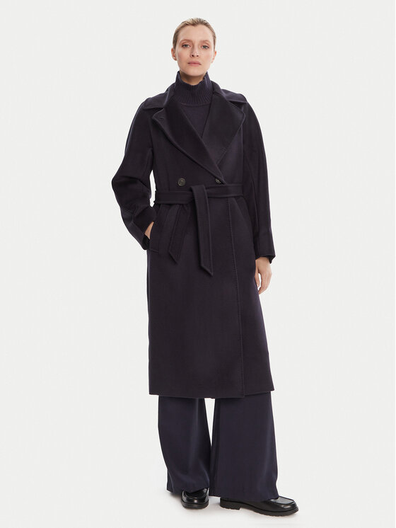 Weekend Max Mara Płaszcz wełniany Resina 2525016031 Granatowy Regular Fit
