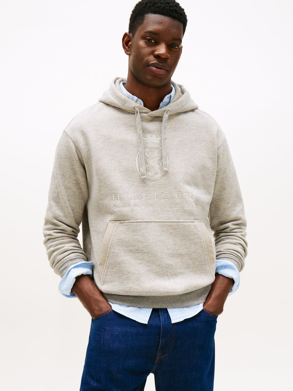 Tommy Hilfiger Męski sweter z kapturem Mężczyźni Materiał dresowy szary, XL