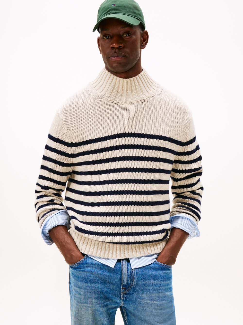 Tommy Hilfiger Męski sweter z dzianiny Mężczyźni Bawełna niebieski|beżowy, L