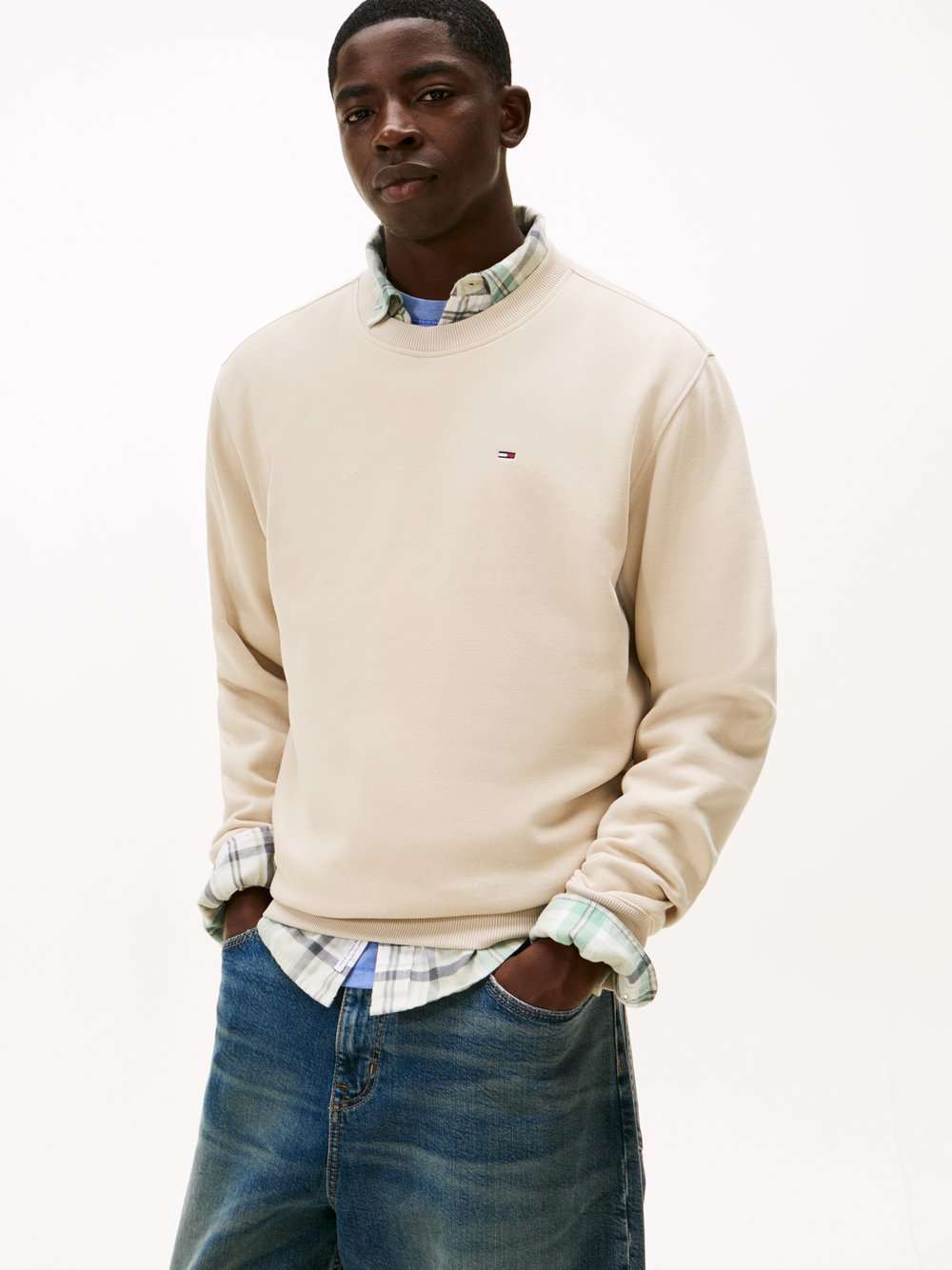 Tommy Jeans Bluza męska Mężczyźni Bawełna beżowy, XXL