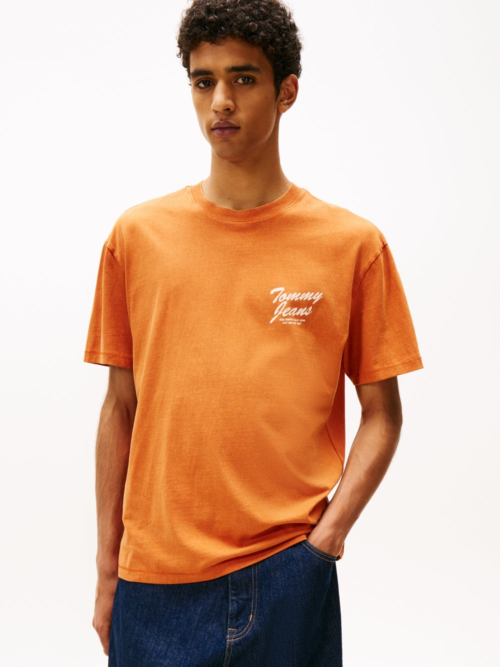 Tommy Jeans Koszulka męska Mężczyźni Bawełna pomarańczowy, XL
