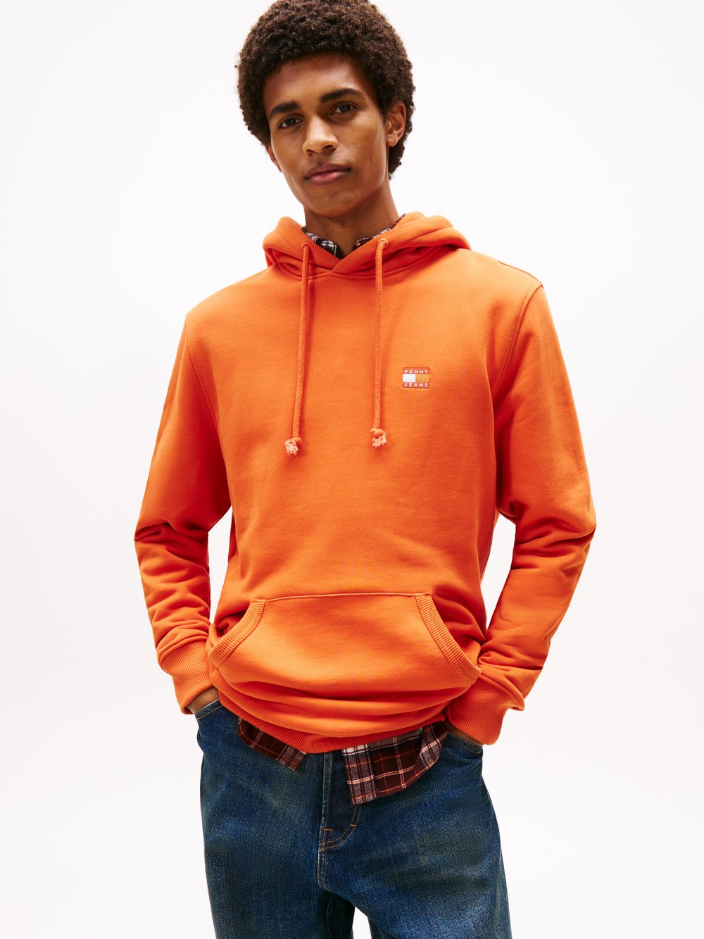 Tommy Jeans Męski sweter z kapturem Mężczyźni Bawełna pomarańczowy jednolity, S