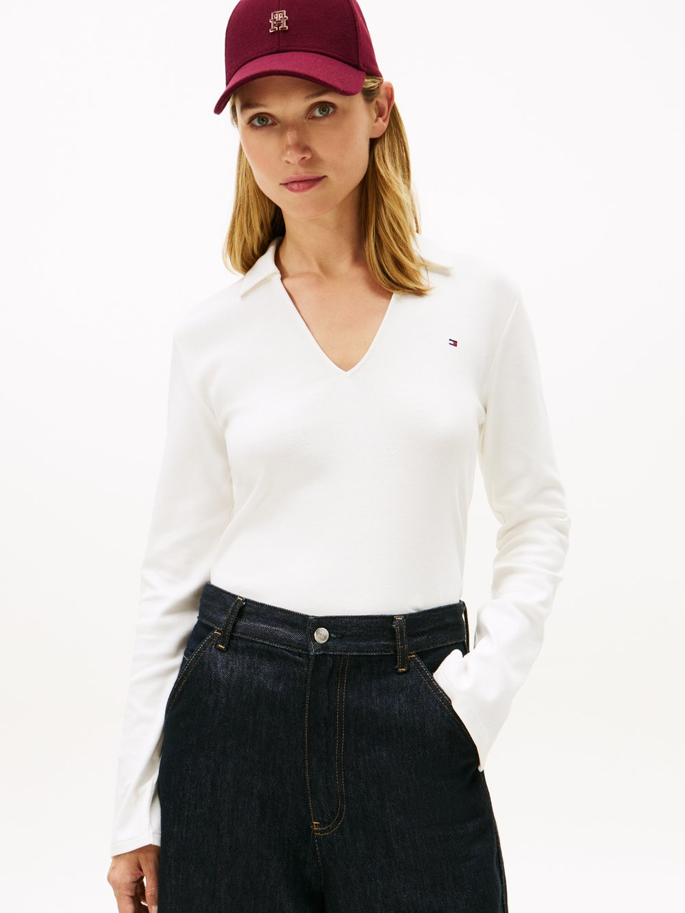 Tommy Hilfiger Damska koszulka z długim rękawem Kobiety Bawełna biały, L