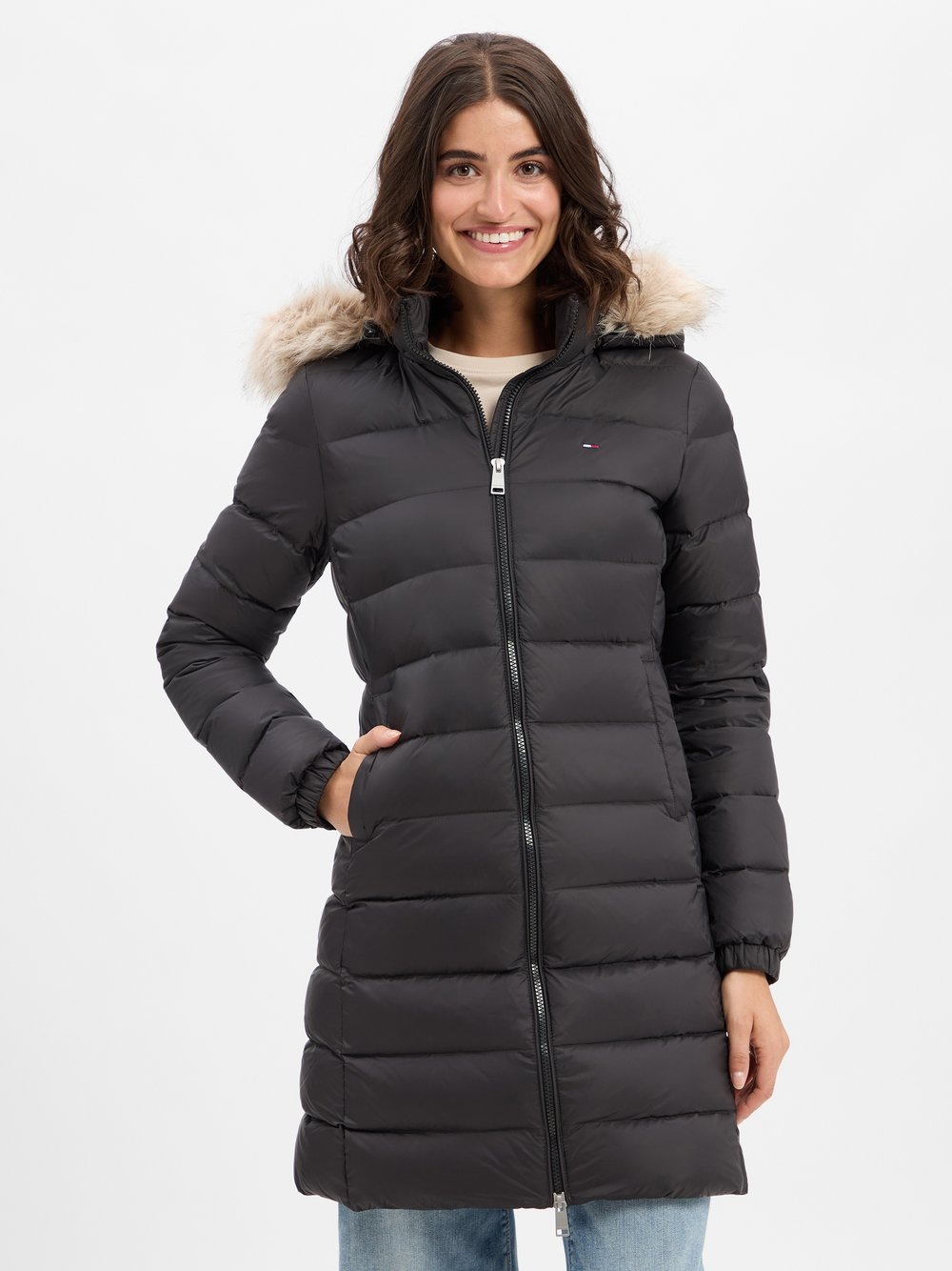 Tommy Jeans Damski płaszcz puchowy Kobiety Sztuczne włókno czarny, S