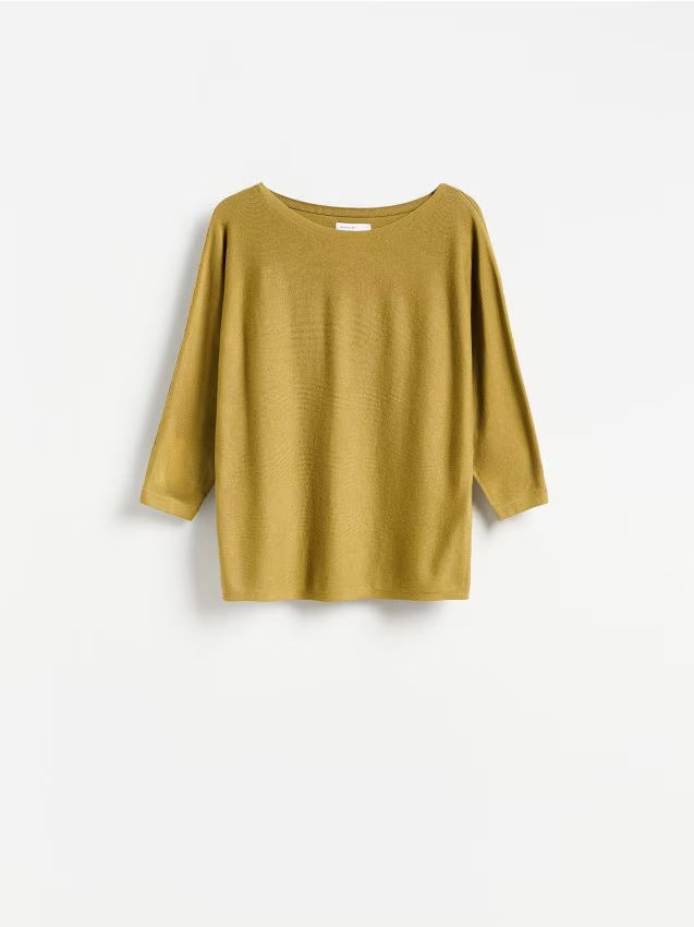Reserved - Gładki sweter z wiskozą - oliwkowy