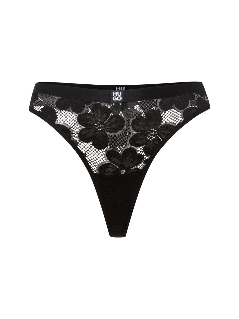 HUGO Stringi - Bloom Lace Thong Kobiety Sztuczne włókno czarny, M