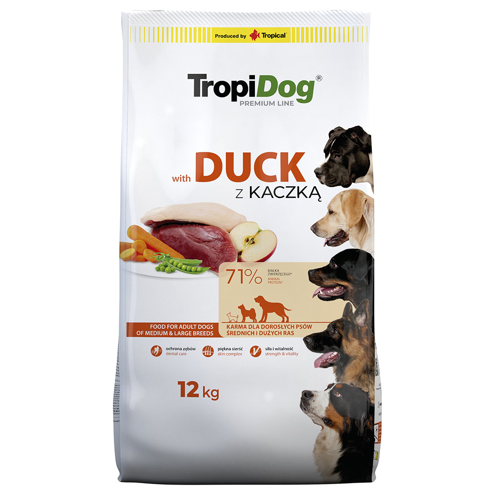 Tropidog Premium Adult Medium & Large, kaczka i ryż - 2 x 12 kg