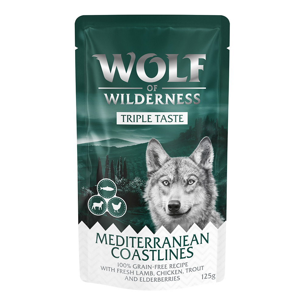 Wolf of Wilderness "Triple Taste" ,12 x 125 g - Mediterranean Coastlines -  Jagnięcina, kurczak, pstrąg