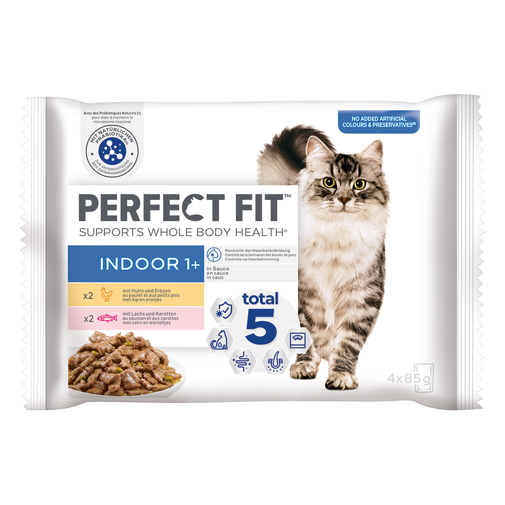 Perfect Fit Indoor 1+ - Pakiet mieszany: kurczak i łosoś, 4 x 85 g