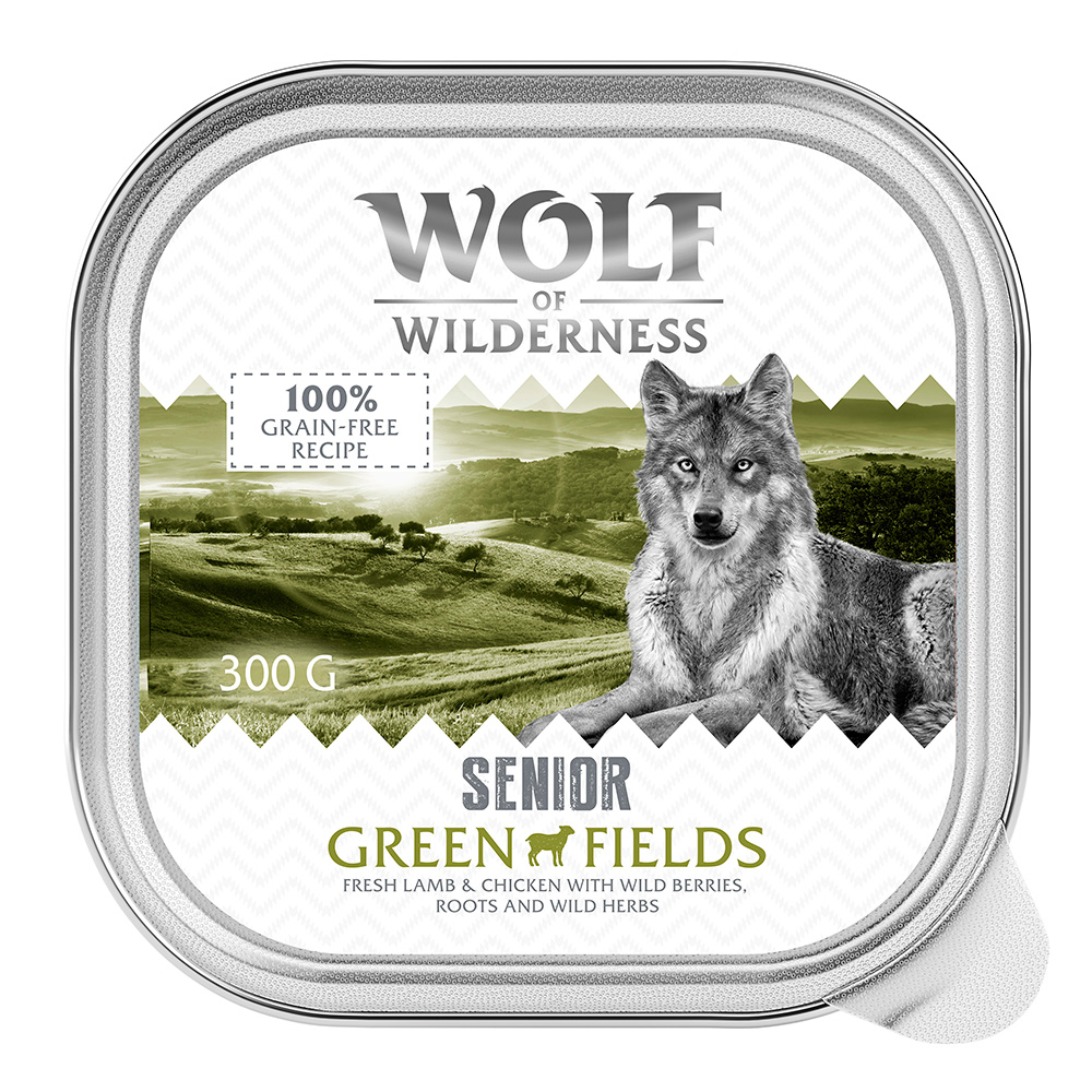 Wolf of Wilderness Senior - receptura dwubiałkowa, 6 / 24 x 300 g w tackach - 6 x 300 g: Green Fields - jagnięcina i kurczak