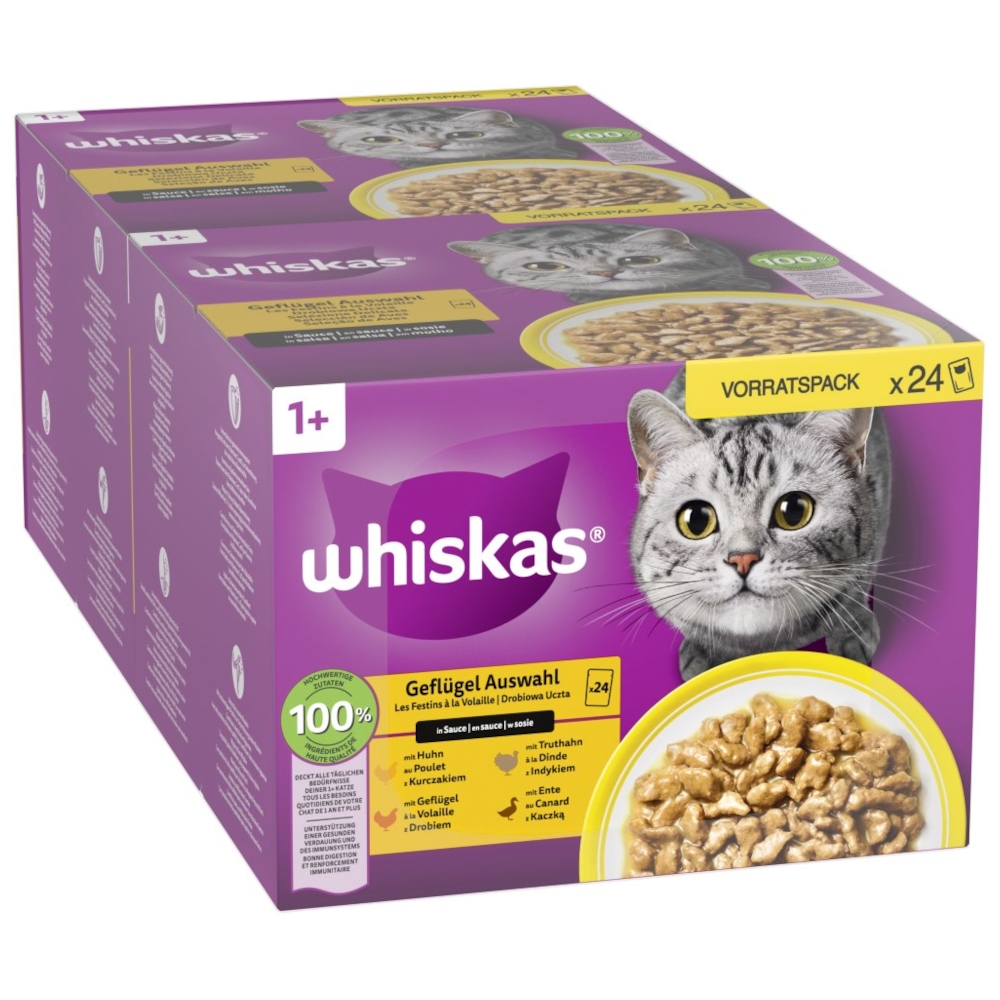 Pakiet mieszany Whiskas 1+ Adult, saszetki, 48 x 85 g - Wybór dań drobiowych w sosie