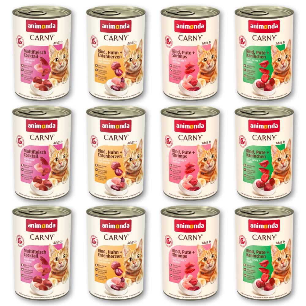 Korzystny pakiet animonda Carny Adult, 12 x 400 g - Pakiet mieszany Wołowina i Drób (4 smaki)