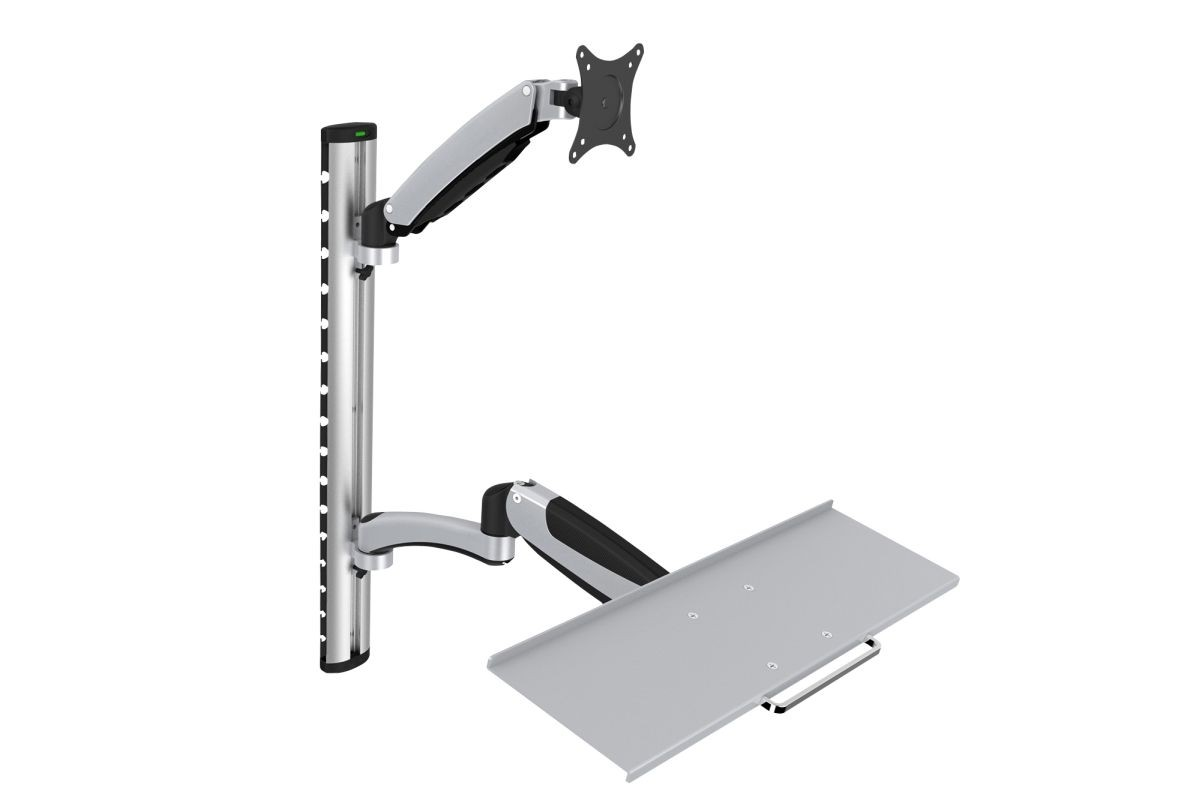 Ramię naścienne pojedyncze DIGITUS, 1xLCD + klawiatura, max. 27" i 8kg, uchylno-obrotowe 360° (PIVOT)