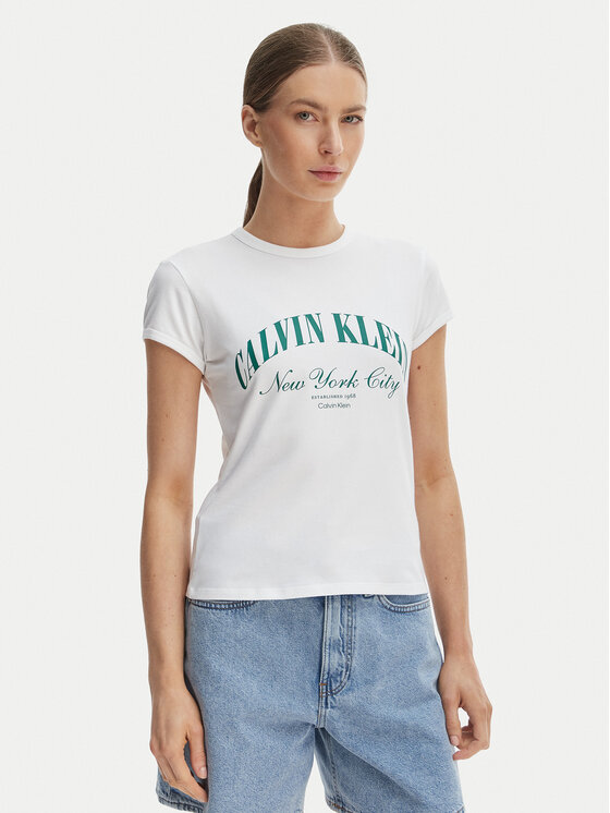 Calvin Klein Jeans T-Shirt Graphic Logo LV047F815G Biały Slim Fit