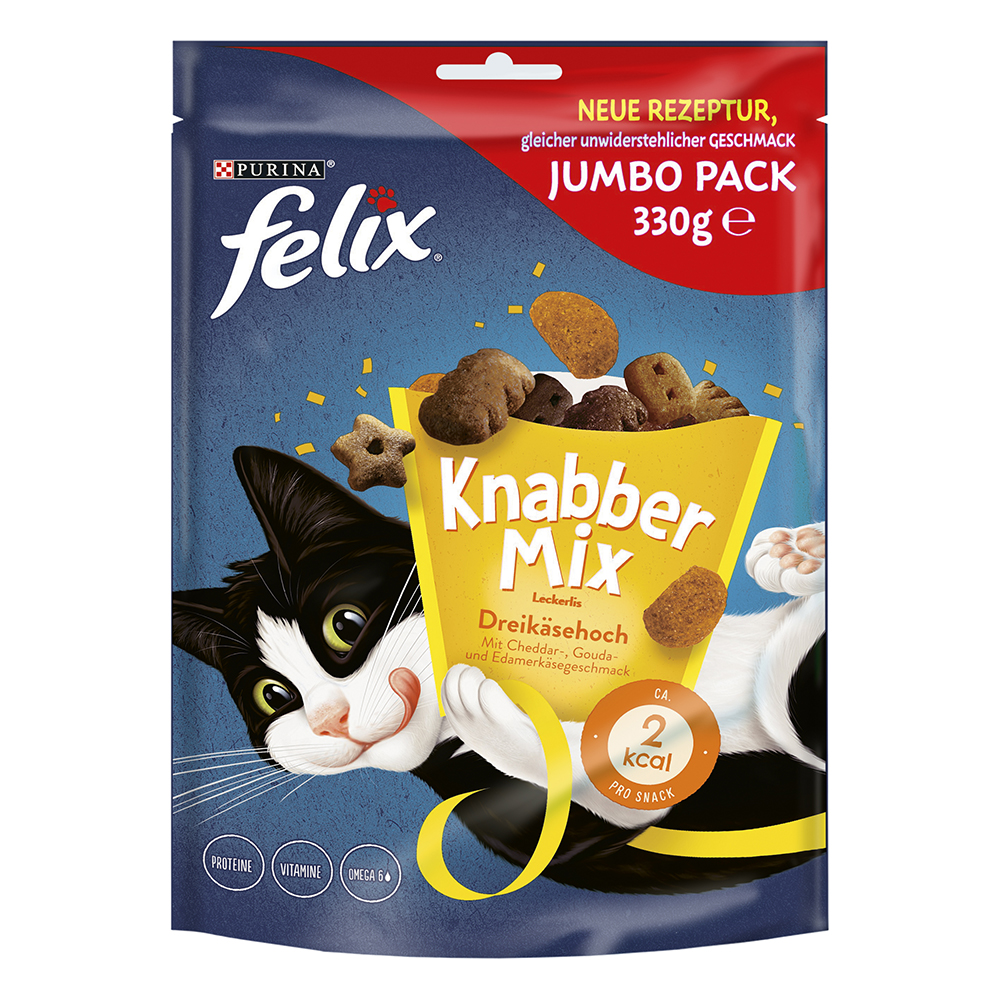 3 + 1 gratis! Felix, przysmaki dla kota, różne rodzaje - KnabberMix, Trzy sery, 4 x 330 g