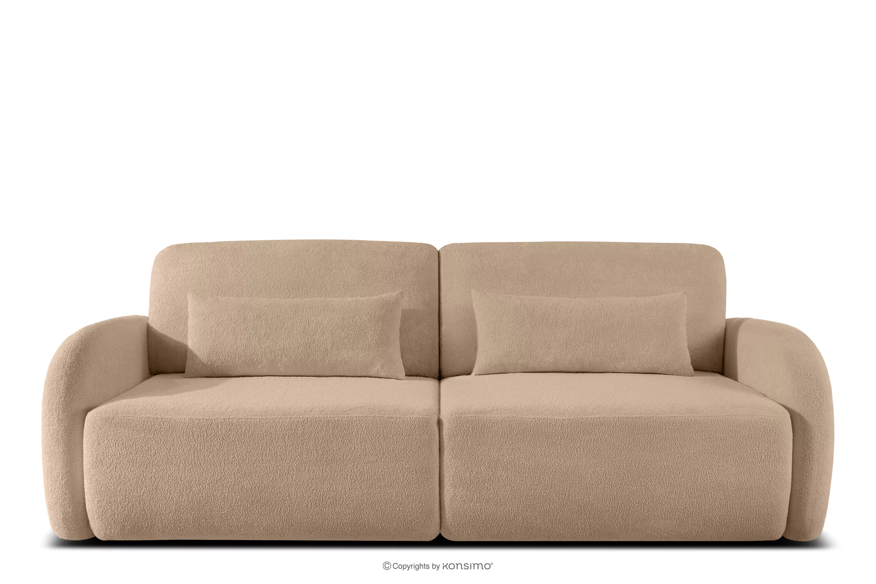 Sofa rozkładana trzyosobowa zaokrąglona w tkaninie shaggy ciepły beżowy CALICO
