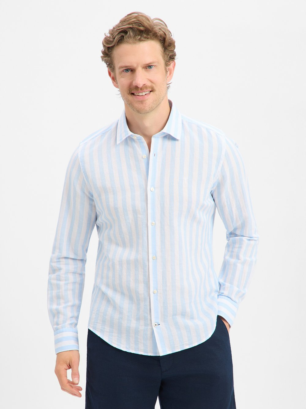 JOOP! Męska koszula casual z zawartością lnu - Pit1 Mężczyźni Slim Fit len niebieski, 38