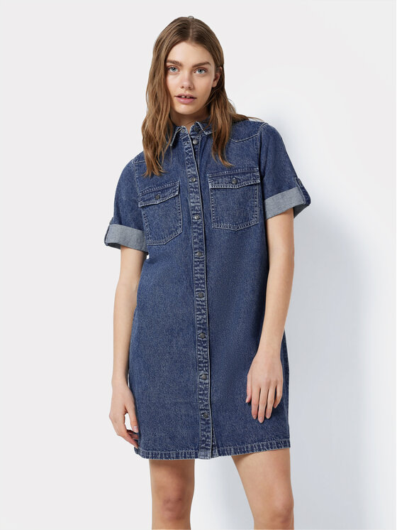 Noisy May Sukienka jeansowa New Signe 27030040 Niebieski Loose Fit miniaturka
