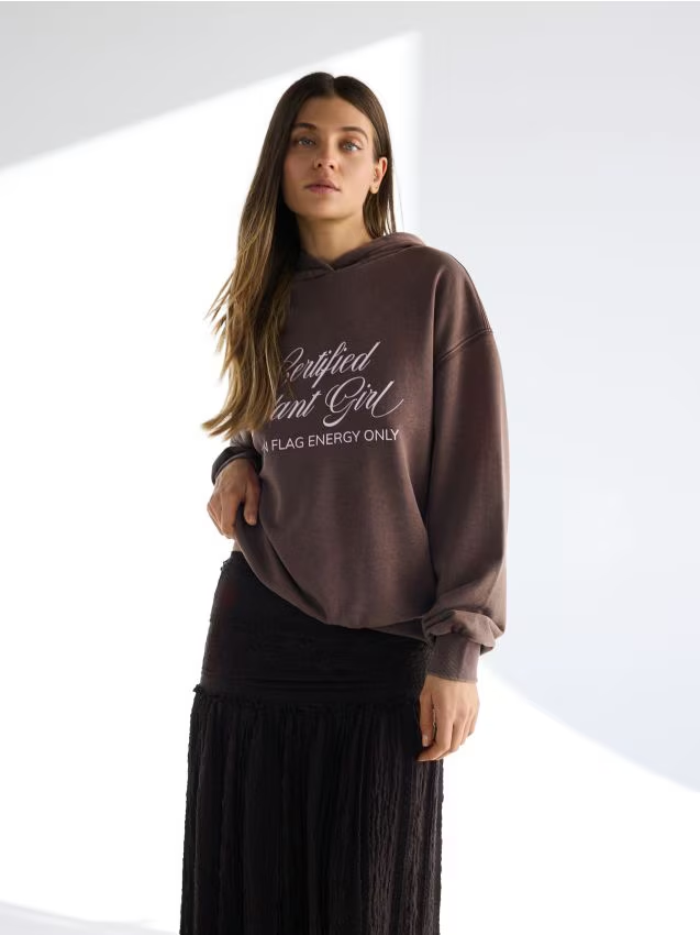Reserved - Bluza z nadrukiem - ciemnobrązowy