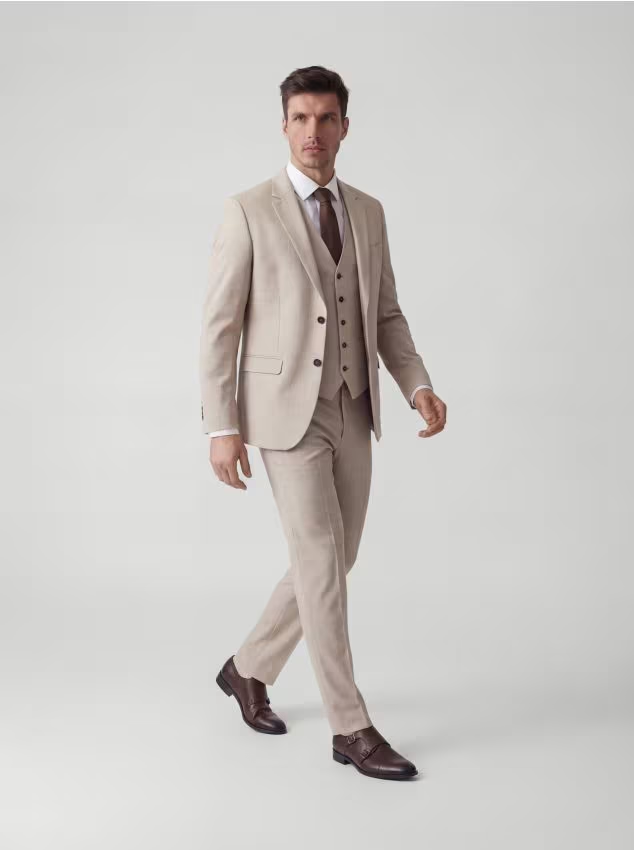 Reserved - Marynarka slim fit w kratę - beżowy