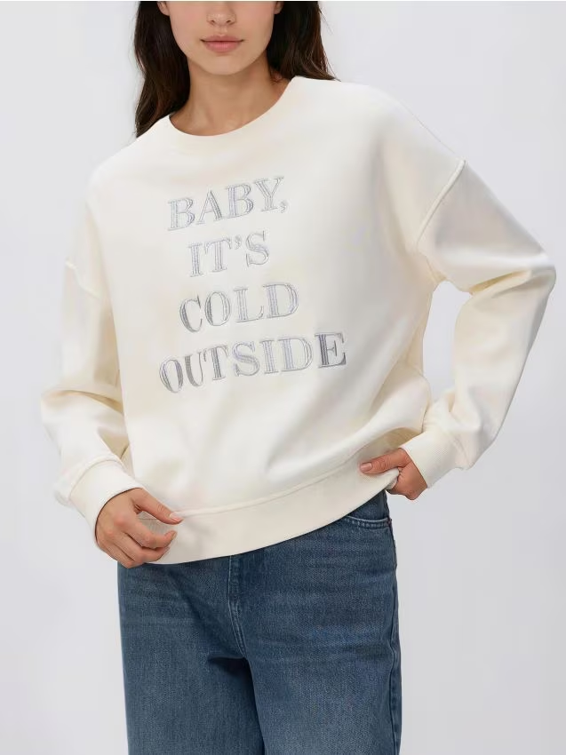 Reserved - Bluza z haftowanym napisem - złamana biel miniaturka